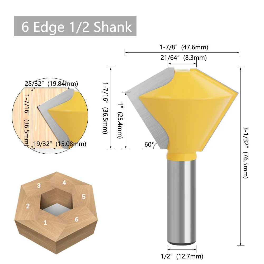 1/2x1-7/8 8-Sided Router Bit for Woodworking Machines - 12x1-7/8 6-Sided Router Bit, 12x1-3/4 8-Sided Router Bit, 12x1-5/8 12-Sided Router Bit, 12x3-Piece Dovetail Bit Set