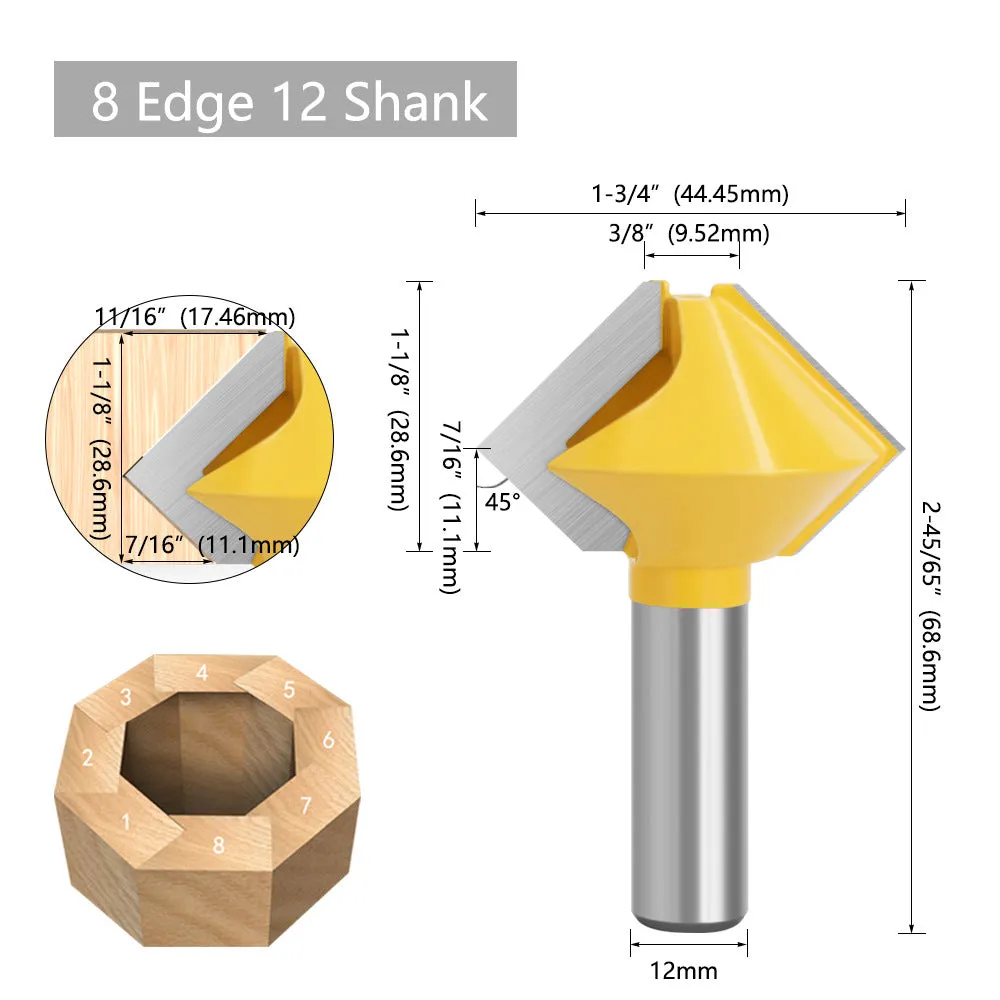 1/2x1-7/8 8-Sided Router Bit for Woodworking Machines - 12x1-7/8 6-Sided Router Bit, 12x1-3/4 8-Sided Router Bit, 12x1-5/8 12-Sided Router Bit, 12x3-Piece Dovetail Bit Set