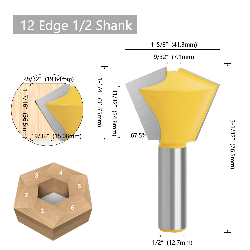 1/2x1-7/8 8-Sided Router Bit for Woodworking Machines - 12x1-7/8 6-Sided Router Bit, 12x1-3/4 8-Sided Router Bit, 12x1-5/8 12-Sided Router Bit, 12x3-Piece Dovetail Bit Set