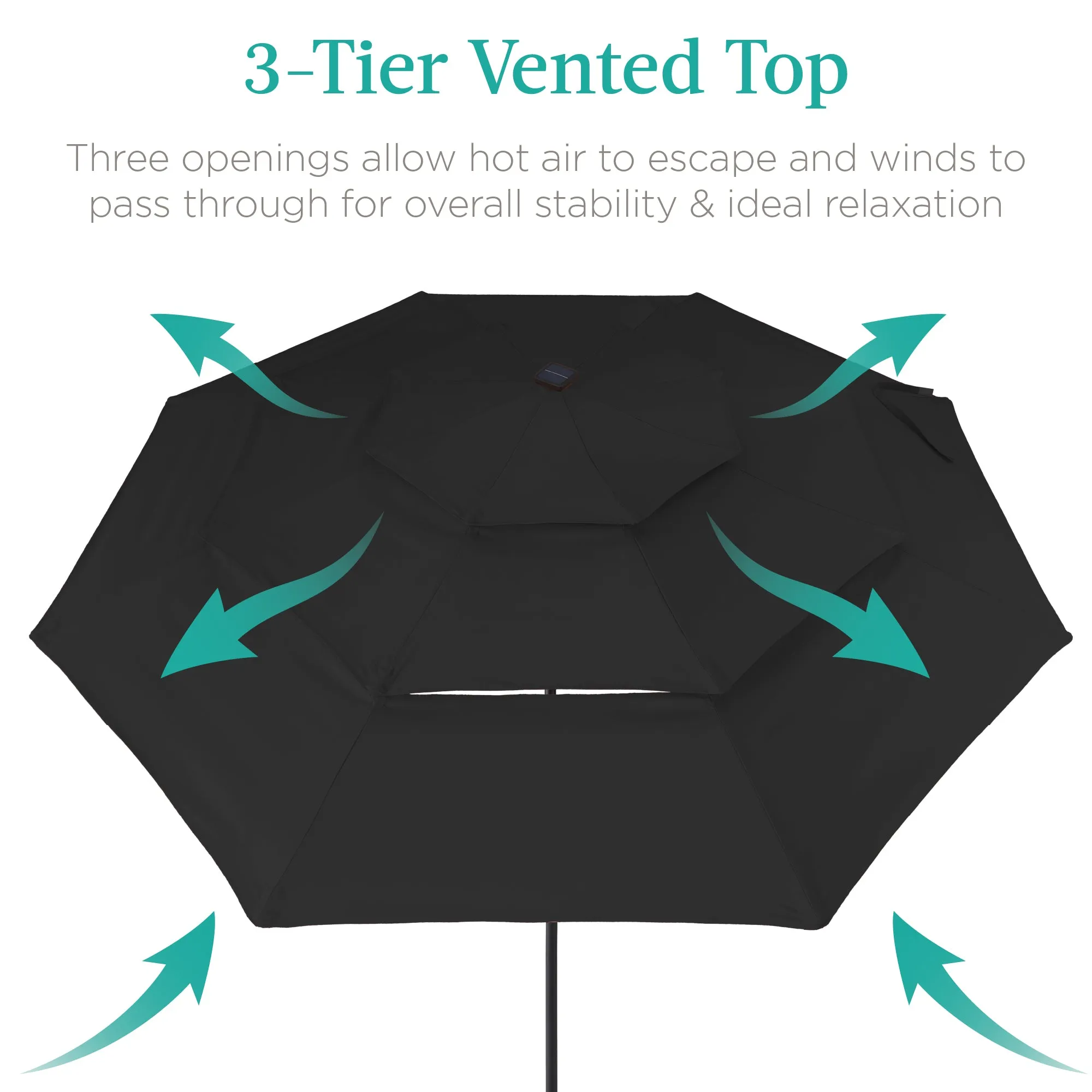 3-Tier Solar Patio Umbrella w/ LED Lights, Tilt Adjustment, Crank - 10ft