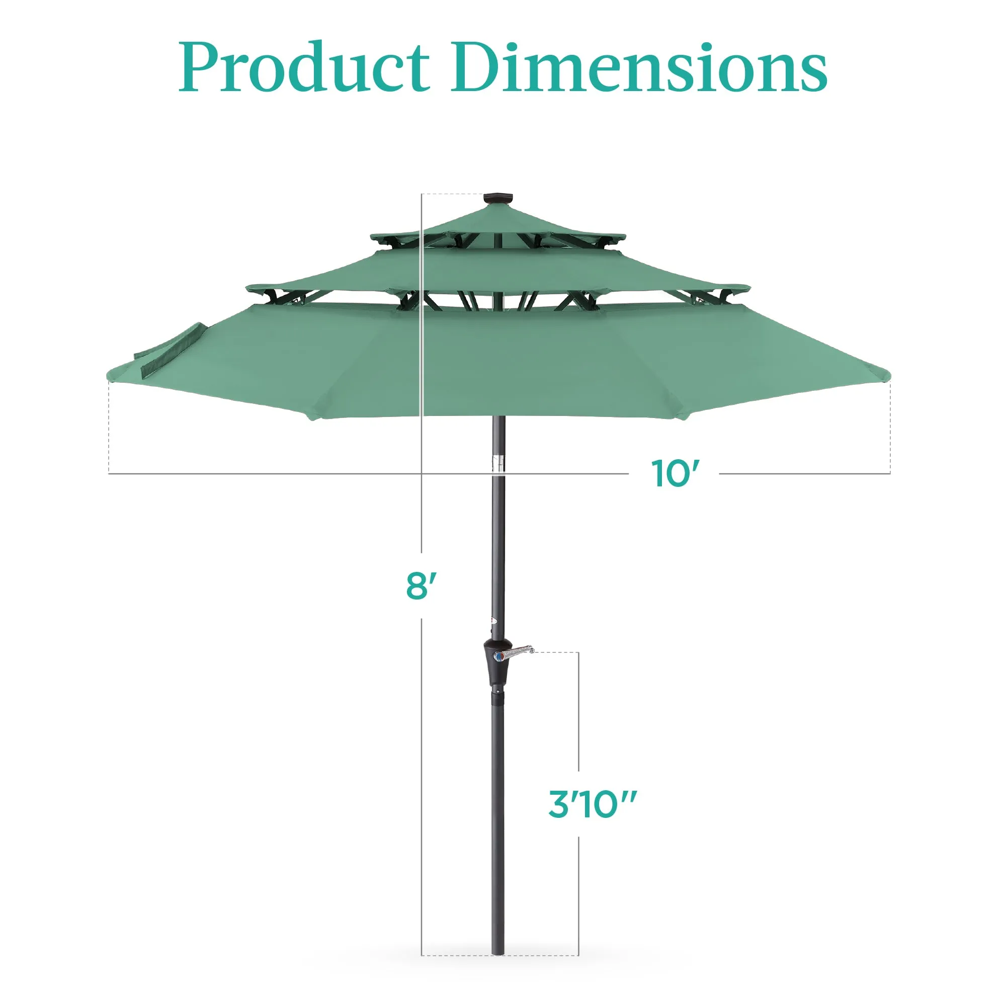 3-Tier Solar Patio Umbrella w/ LED Lights, Tilt Adjustment, Crank - 10ft