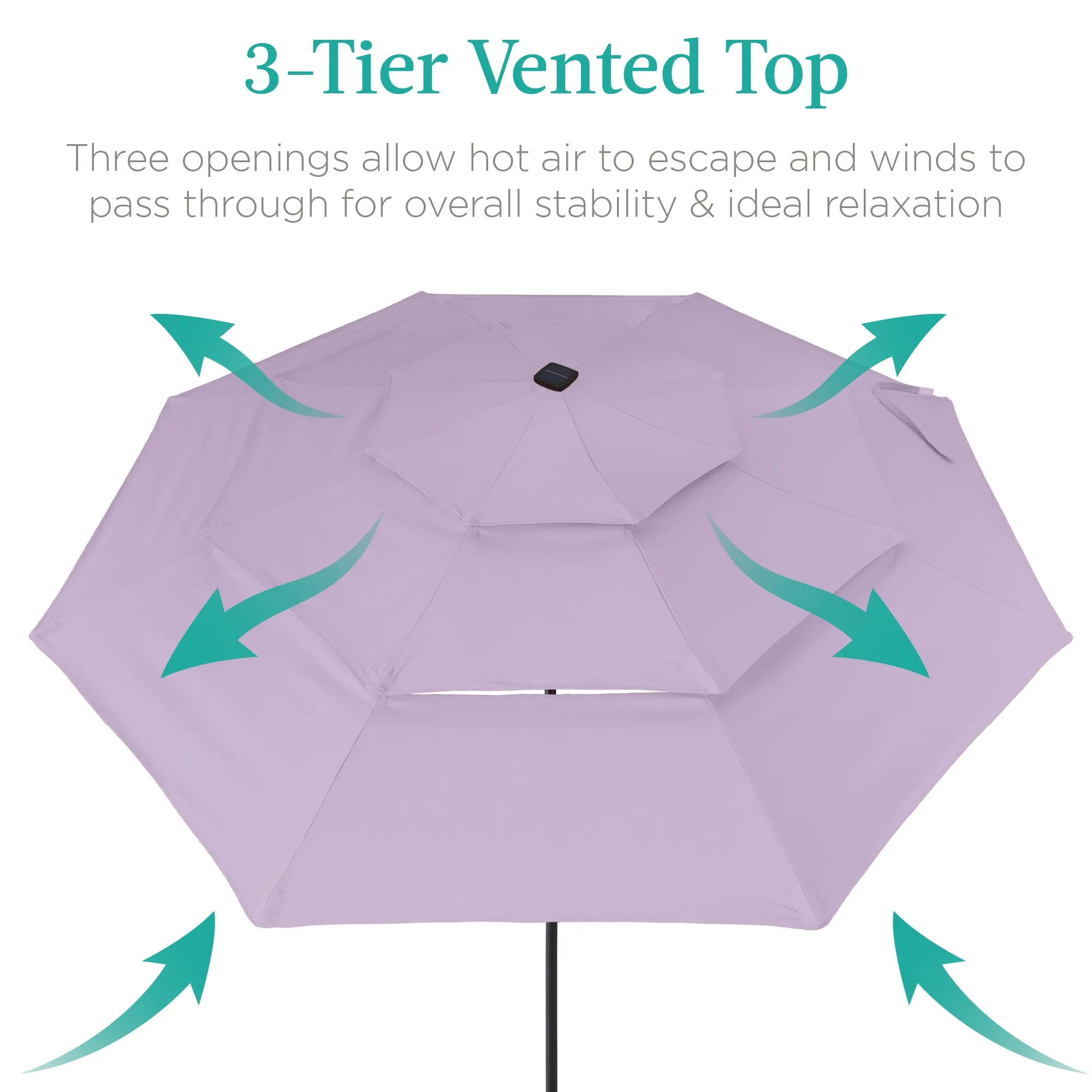 3-Tier Solar Patio Umbrella w/ LED Lights, Tilt Adjustment, Crank - 10ft