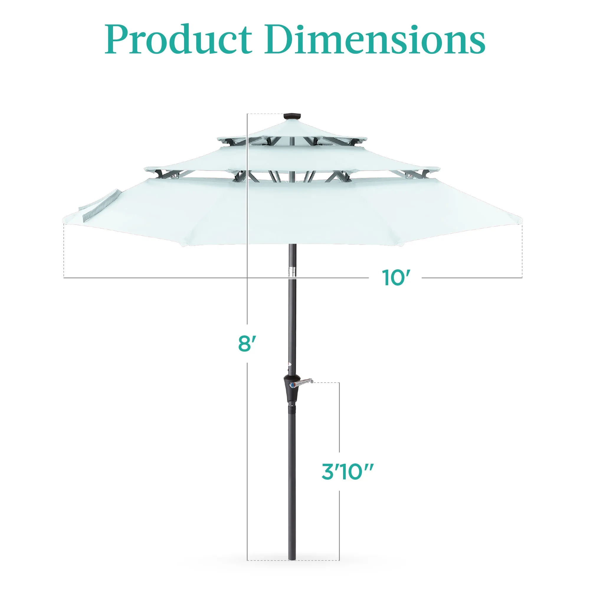 3-Tier Solar Patio Umbrella w/ LED Lights, Tilt Adjustment, Crank - 10ft