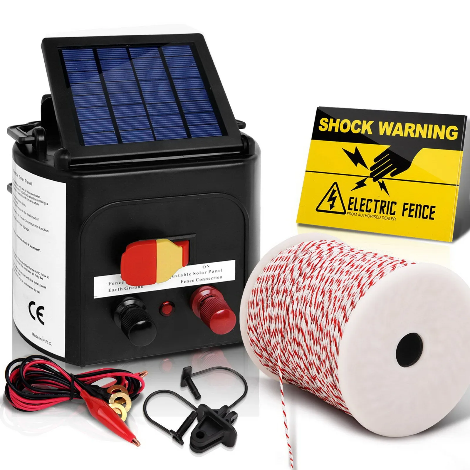 5km Solar Electric Fence Energiser Kit - 500m Poly Wire - Giantz