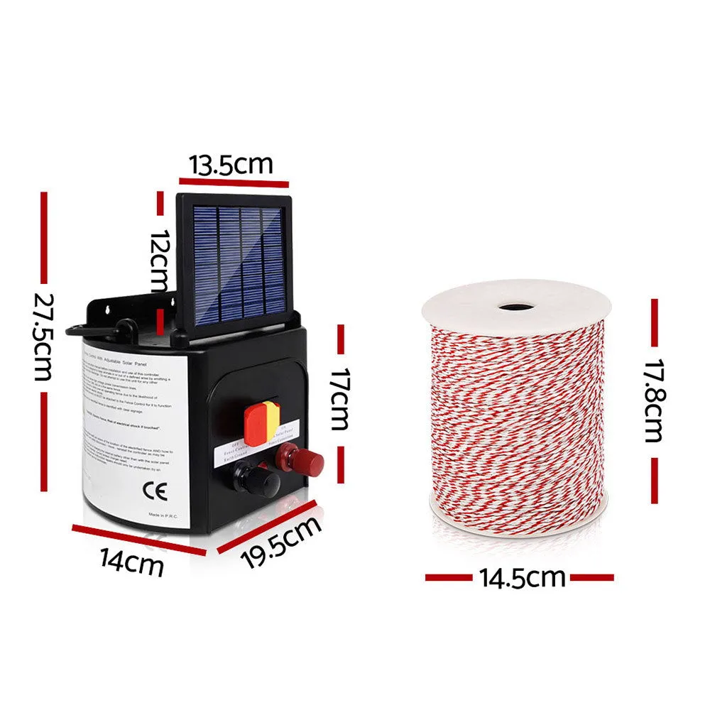 5km Solar Electric Fence Energiser Kit - 500m Poly Wire - Giantz