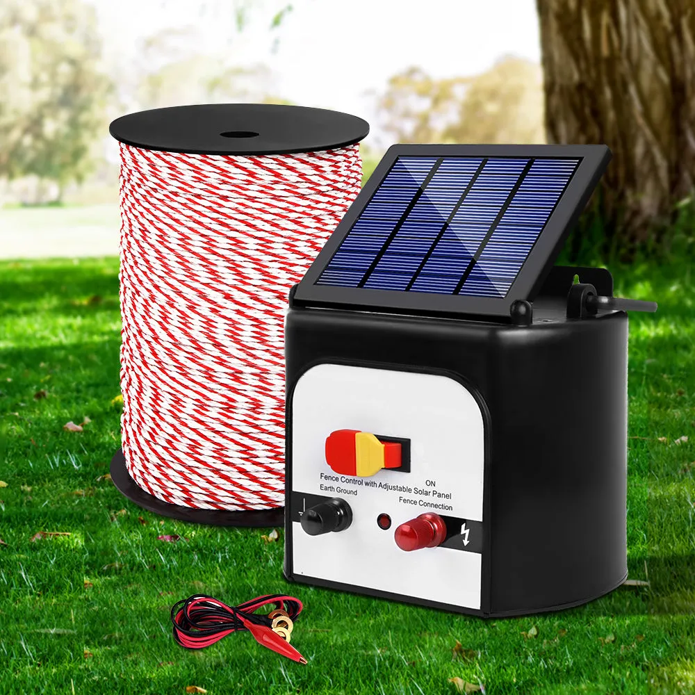 8km Solar Electric Fence Energiser, 500m Poly Rope - Giantz