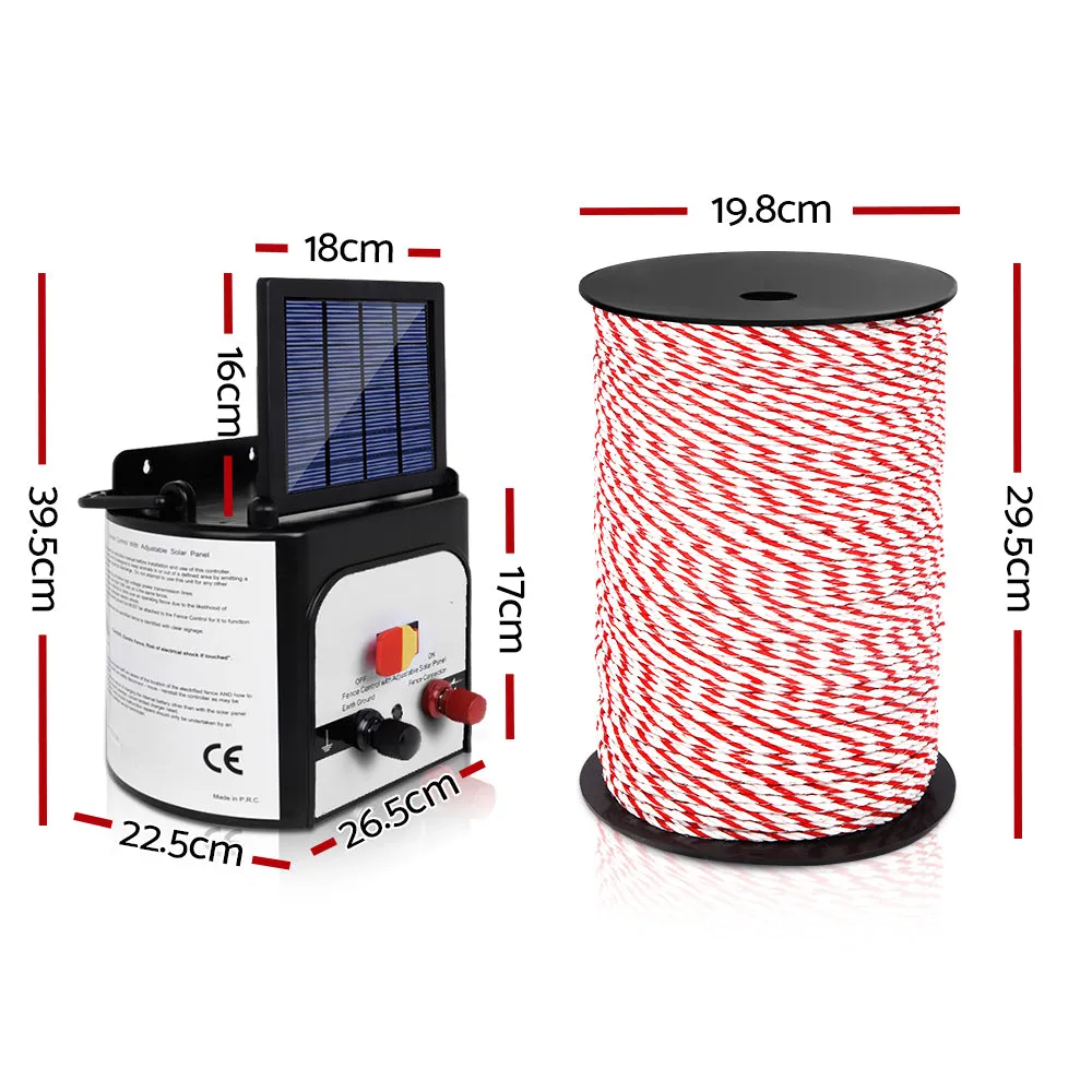 8km Solar Electric Fence Energiser, 500m Poly Rope - Giantz