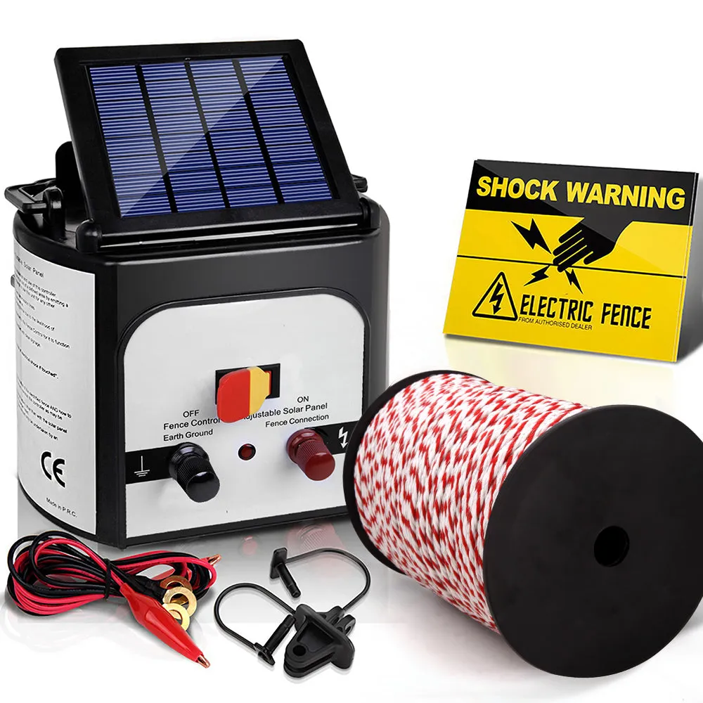 8km Solar Electric Fence Energiser, 500m Poly Rope - Giantz