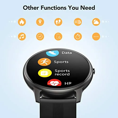 AGPTEK Smart Watch for Women Men, 5ATM Waterproof Smartwatch for Android and iOS Phones, Fitness Tracker Watch with 100  Sports Modes, Heart Rate Monitor Pedometer Sleep Monitor, Black