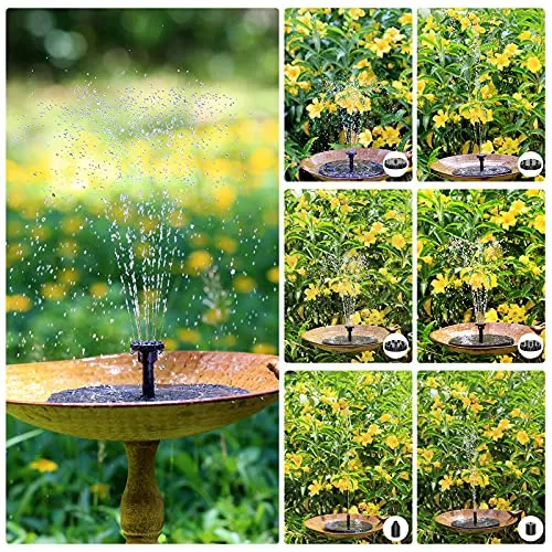 AISITIN 2.5W Solar Bird Bath Fountain Pump, Solar Fountain Pump for Bird Bath with 6 Nozzles, 6.7" Solar Powered Water Fountain Pump for Garden, Ponds, Pool, Fish Tank, Aquarium and Outdoor