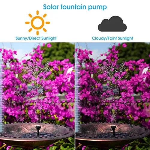 AISITIN 3.5W Solar Fountain Pump Built-in 1500mAh Battery, Solar Bird Bath Fountain with 6 Nozzles, Solar Floating Water Fountain Pump for Bird Bath, Fish Tank, Pond, Pool, Garden and Outdoor