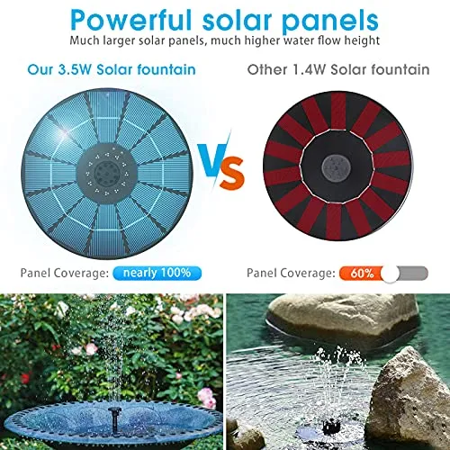 AISITIN 3.5W Solar Fountain Pump Built-in 1500mAh Battery, Solar Bird Bath Fountain with 6 Nozzles, Solar Floating Water Fountain Pump for Bird Bath, Fish Tank, Pond, Pool, Garden and Outdoor