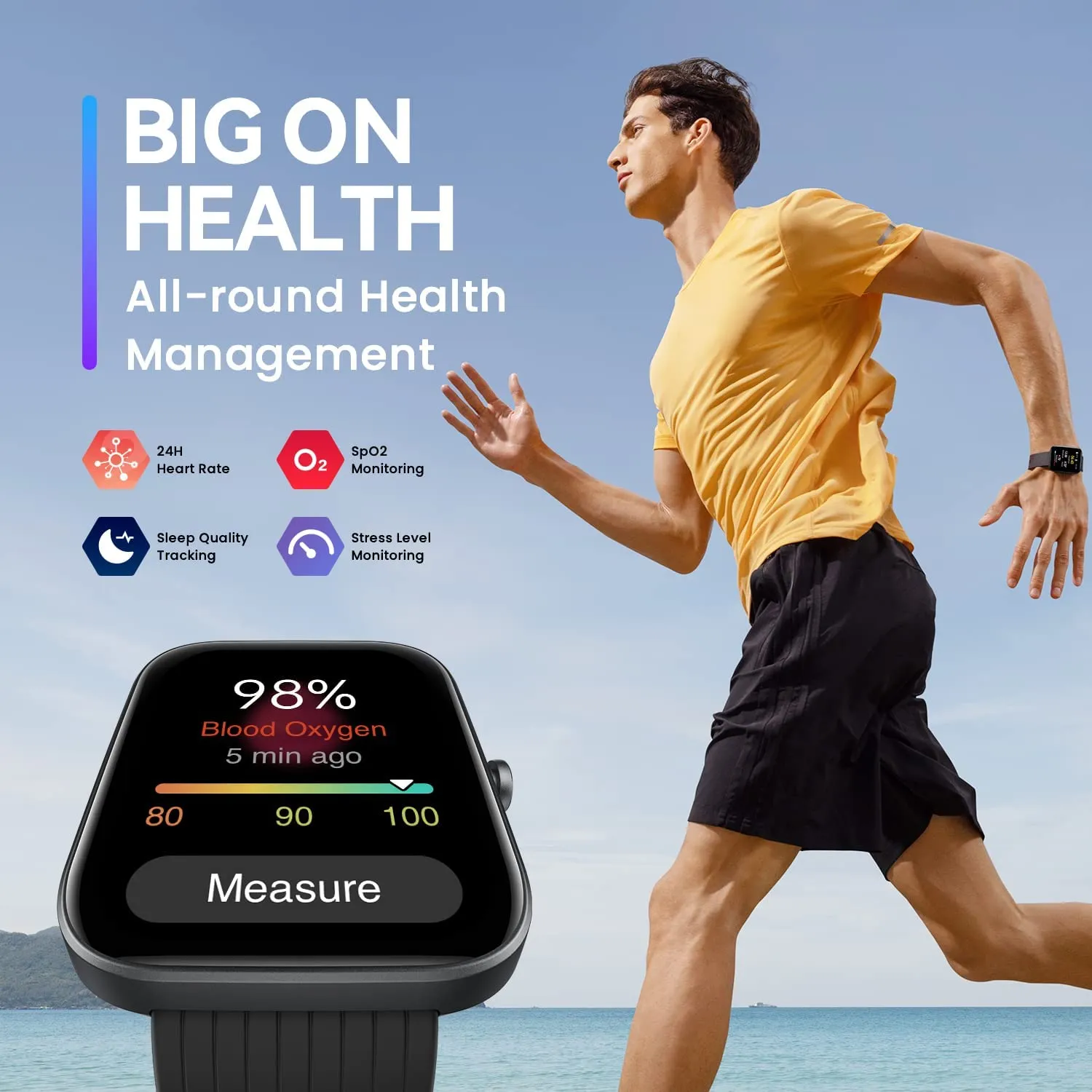 Amazfit Bip 3 Smart Watch for Android iPhone, Health Fitness Tracker with 1.69" Large Display,14-Day Battery Life, 60  Sports Modes, Blood Oxygen Heart Rate Monitor, 5 ATM Water-resistant (Black)