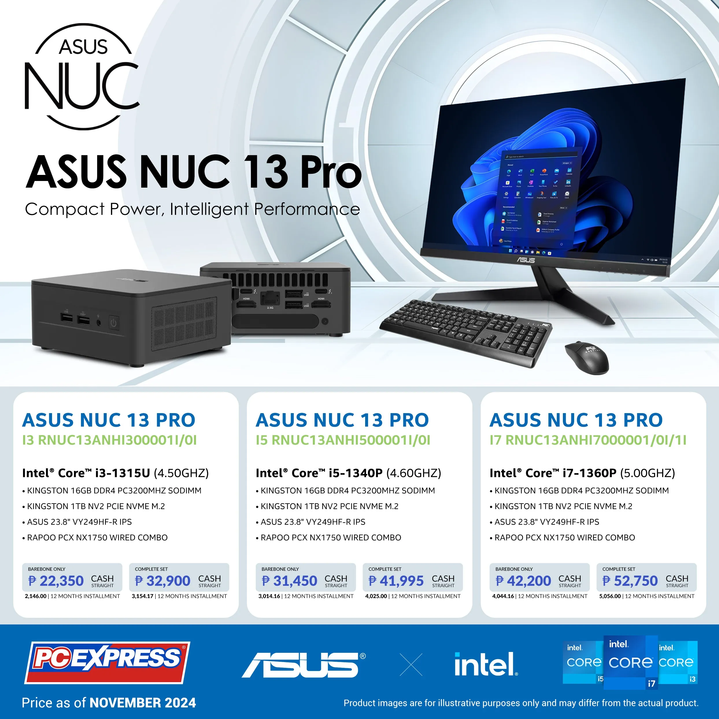 ASUS NUC 13 Pro (RNUC13ANHI300001I/0I) Intel® Core™ i3 Mini Desktop (Asus Monitor)