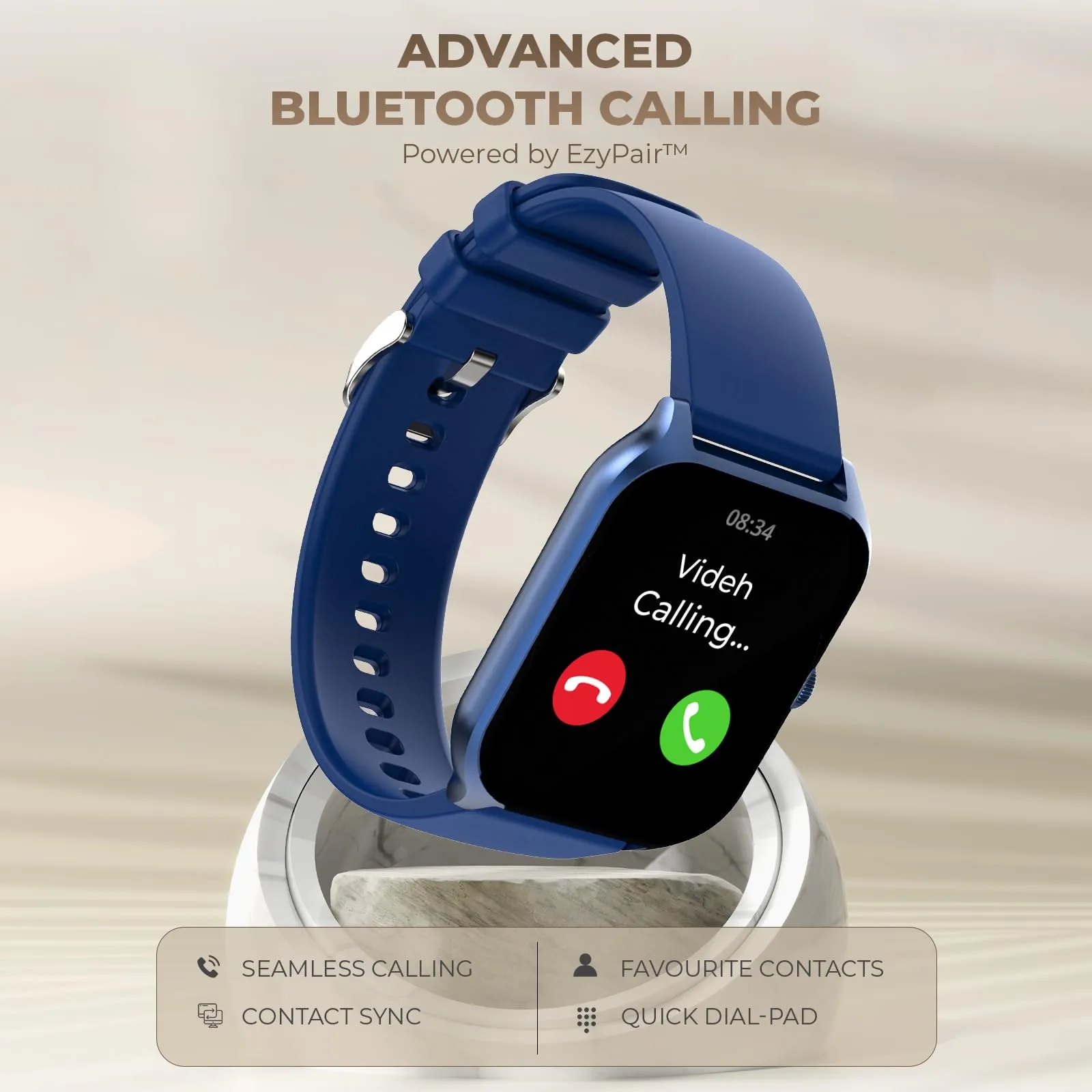 beatXP Marv Sense 1.96" Ultra HD Large Display Bluetooth Calling Smart Watch, Metal Body, Rotary Crown, 320 * 386px, 500 Nits, 60Hz Refresh Rate, 100  Sports Modes, 24x7 Health Monitoring (Blue)