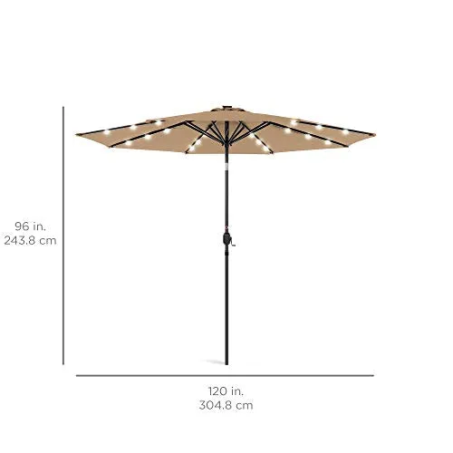 Best Choice Products 10ft Solar Powered Aluminum Polyester LED Lighted Patio Umbrella w/Tilt Adjustment and UV-Resistant Fabric - Tan