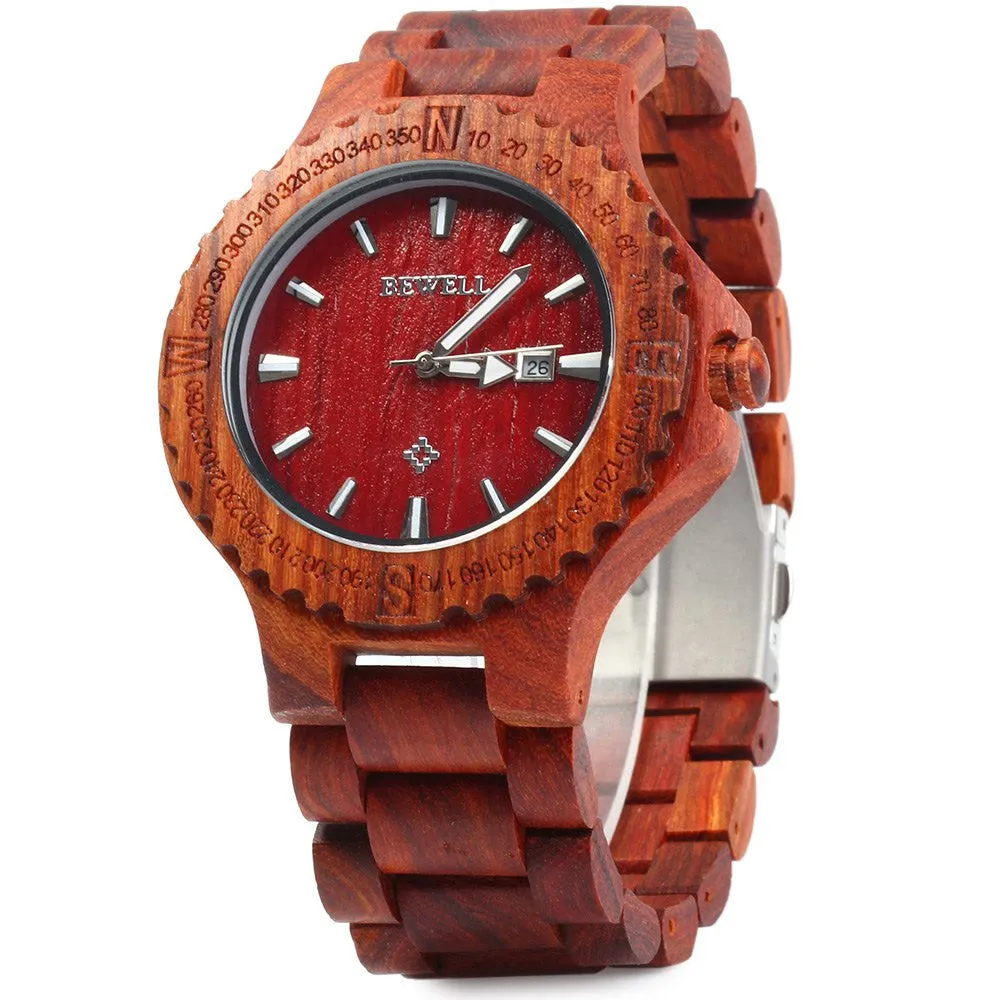 BEWELL Brand Men Wooden Watch New Year Gift Bangle Quartz Watch with Calendar Display role men relogio masculino watches