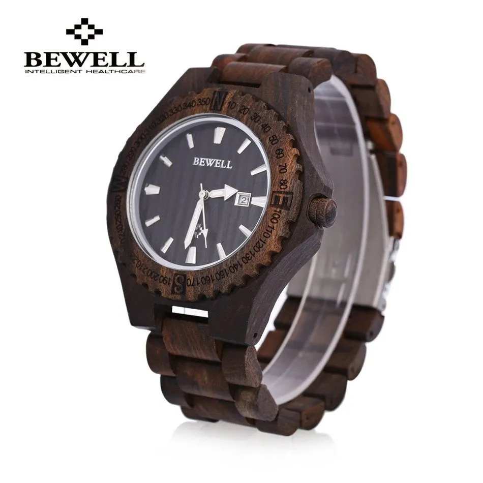 BEWELL Brand Men Wooden Watch New Year Gift Bangle Quartz Watch with Calendar Display role men relogio masculino watches