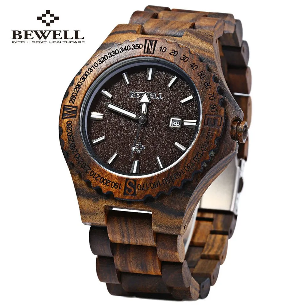 BEWELL Brand Men Wooden Watch New Year Gift Bangle Quartz Watch with Calendar Display role men relogio masculino watches