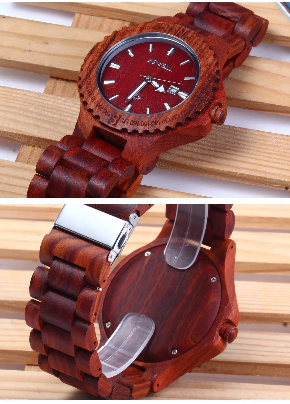 BEWELL Brand Men Wooden Watch New Year Gift Bangle Quartz Watch with Calendar Display role men relogio masculino watches