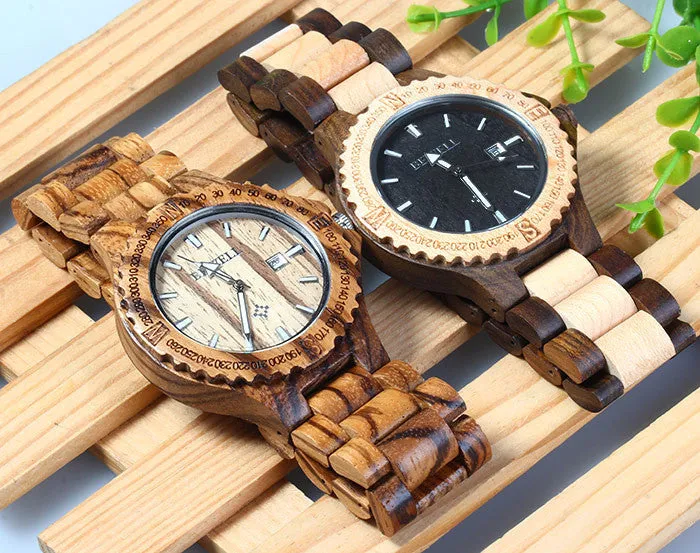 BEWELL Brand Men Wooden Watch New Year Gift Bangle Quartz Watch with Calendar Display role men relogio masculino watches