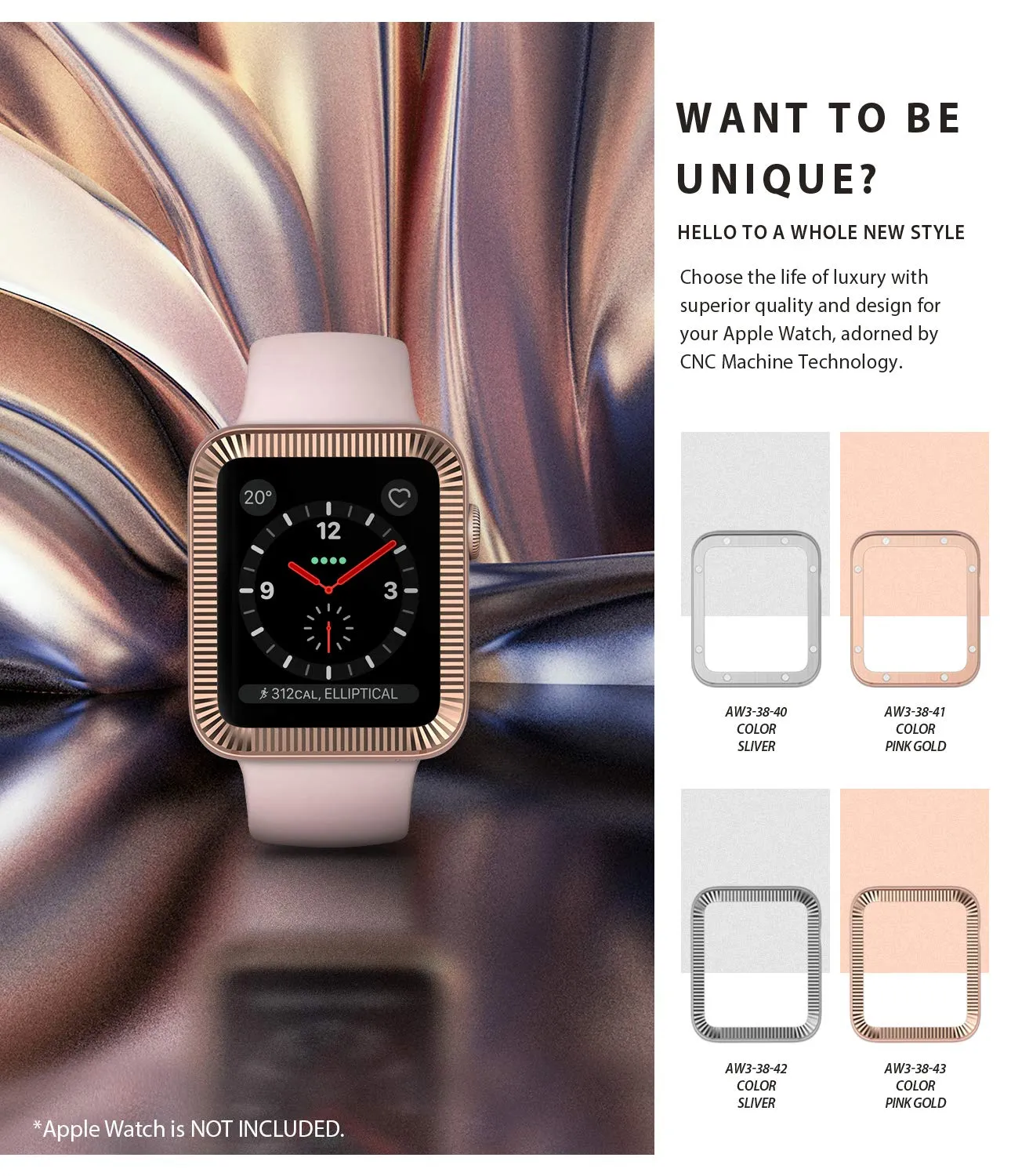 Bezel Styling for Apple Watch 38mm for Series 3 / Series 2 / Series 1  -  Matte Rose Gold (AW3-38-43) [Stainless Steel]