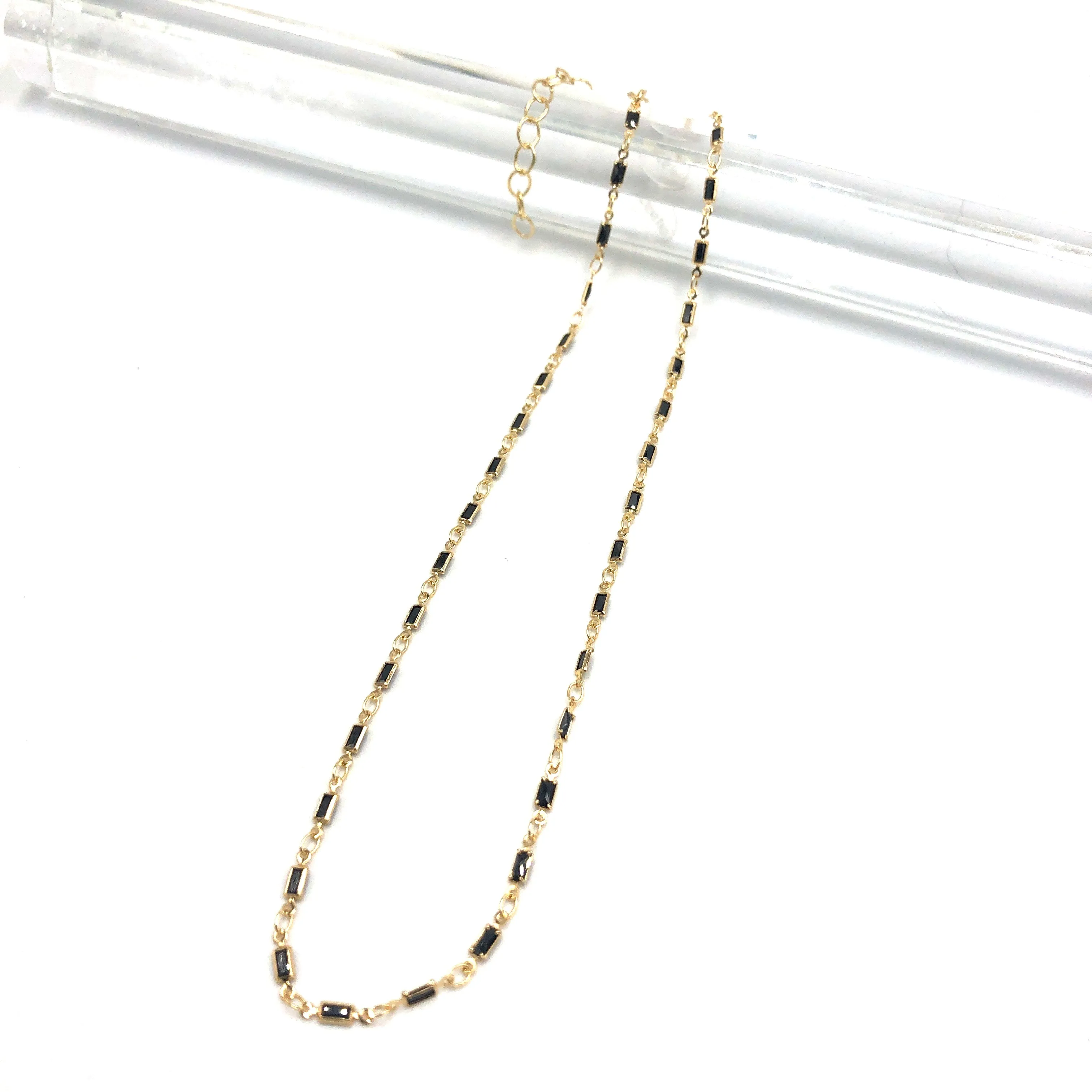 Black Crystal Baguette Channel Necklace - 2 lengths