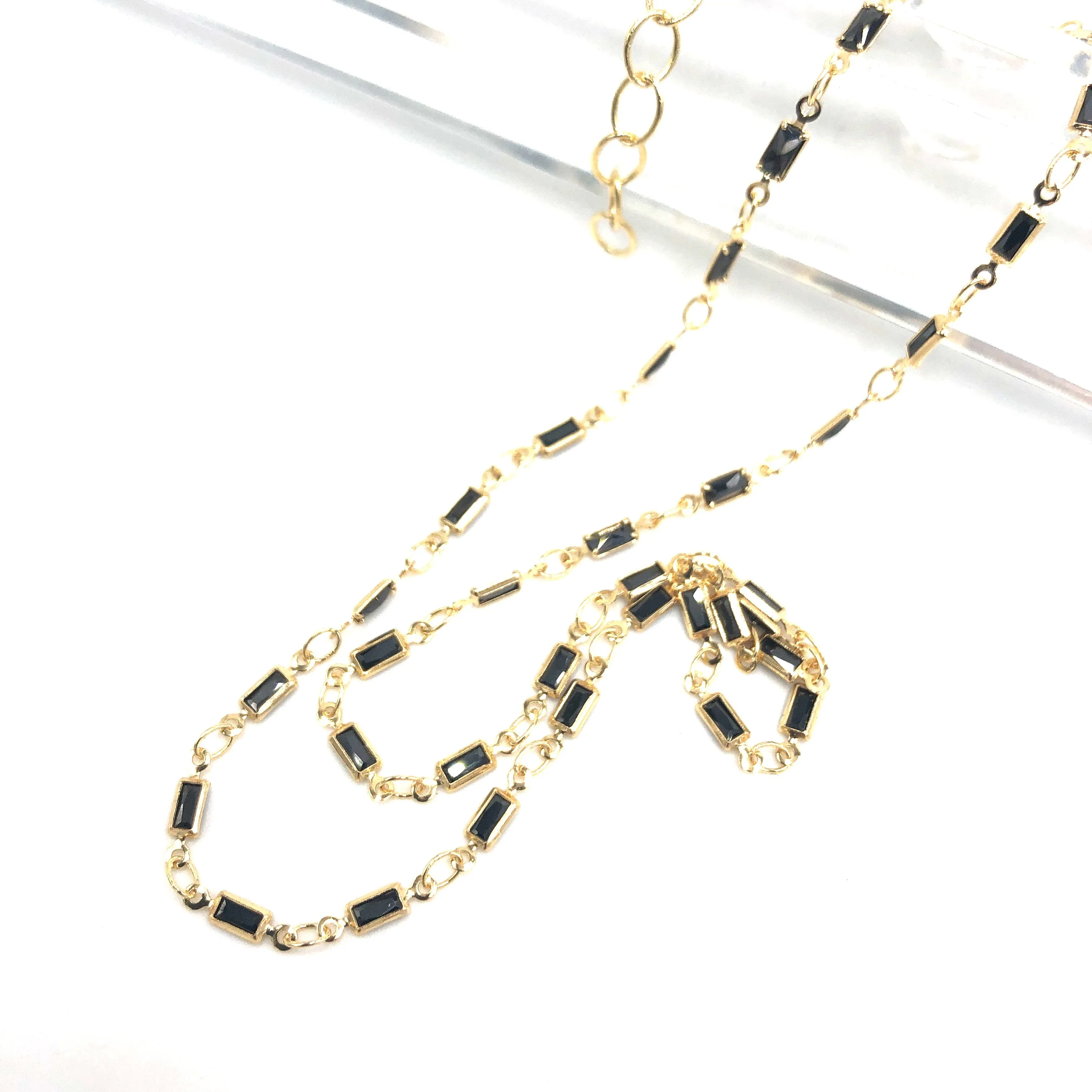 Black Crystal Baguette Channel Necklace - 2 lengths