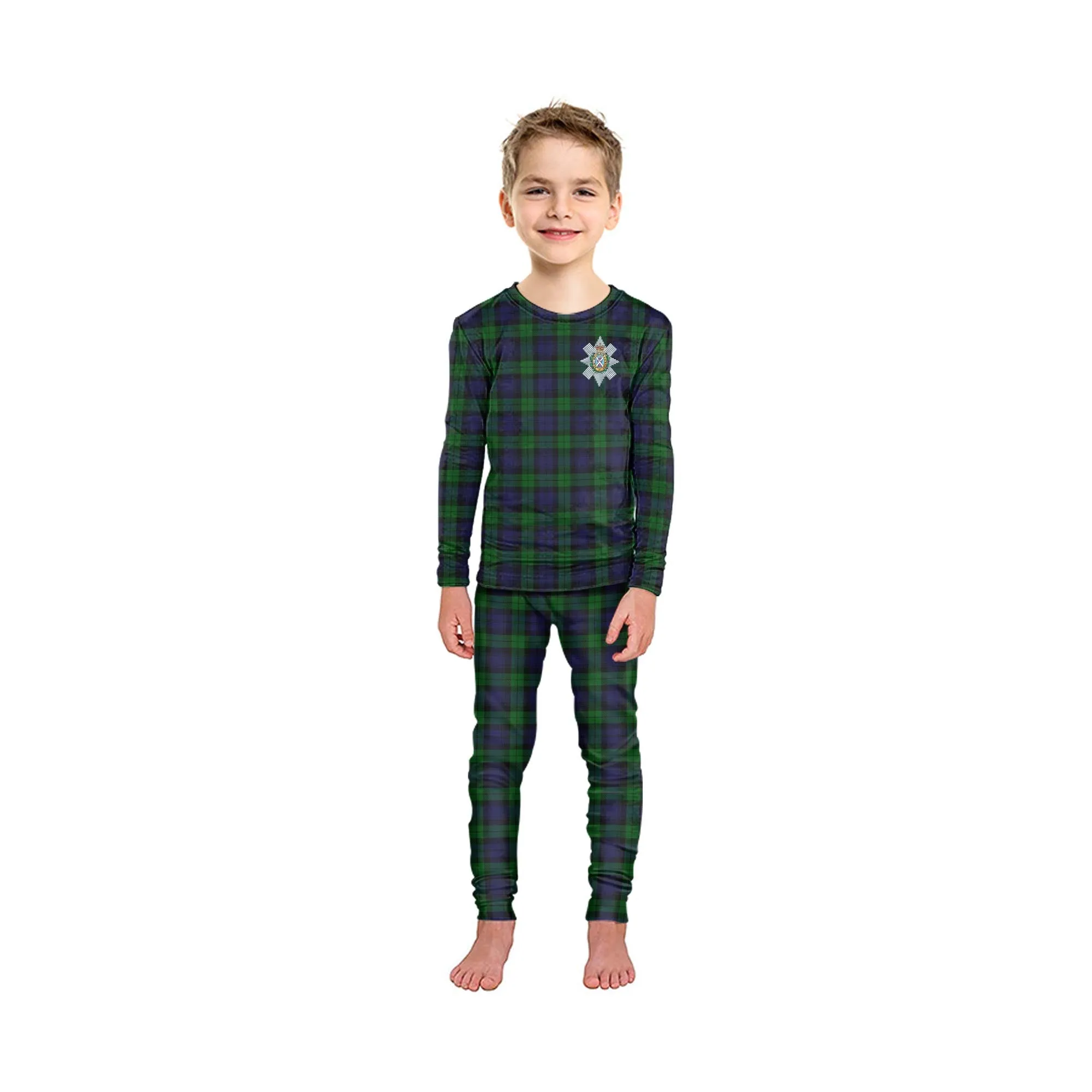 Black Watch Tartan Pajamas Family Set with Family Crest