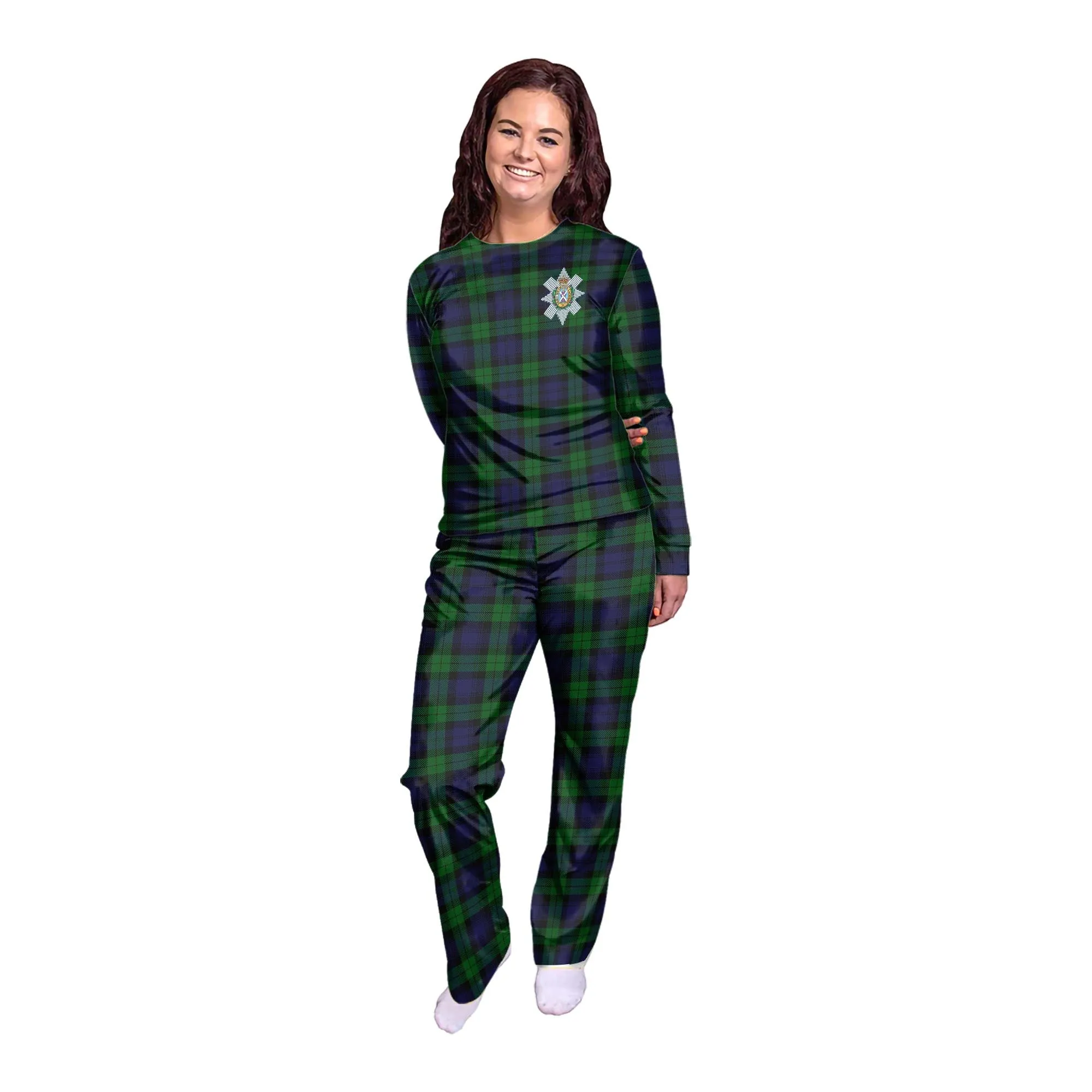 Black Watch Tartan Pajamas Family Set with Family Crest