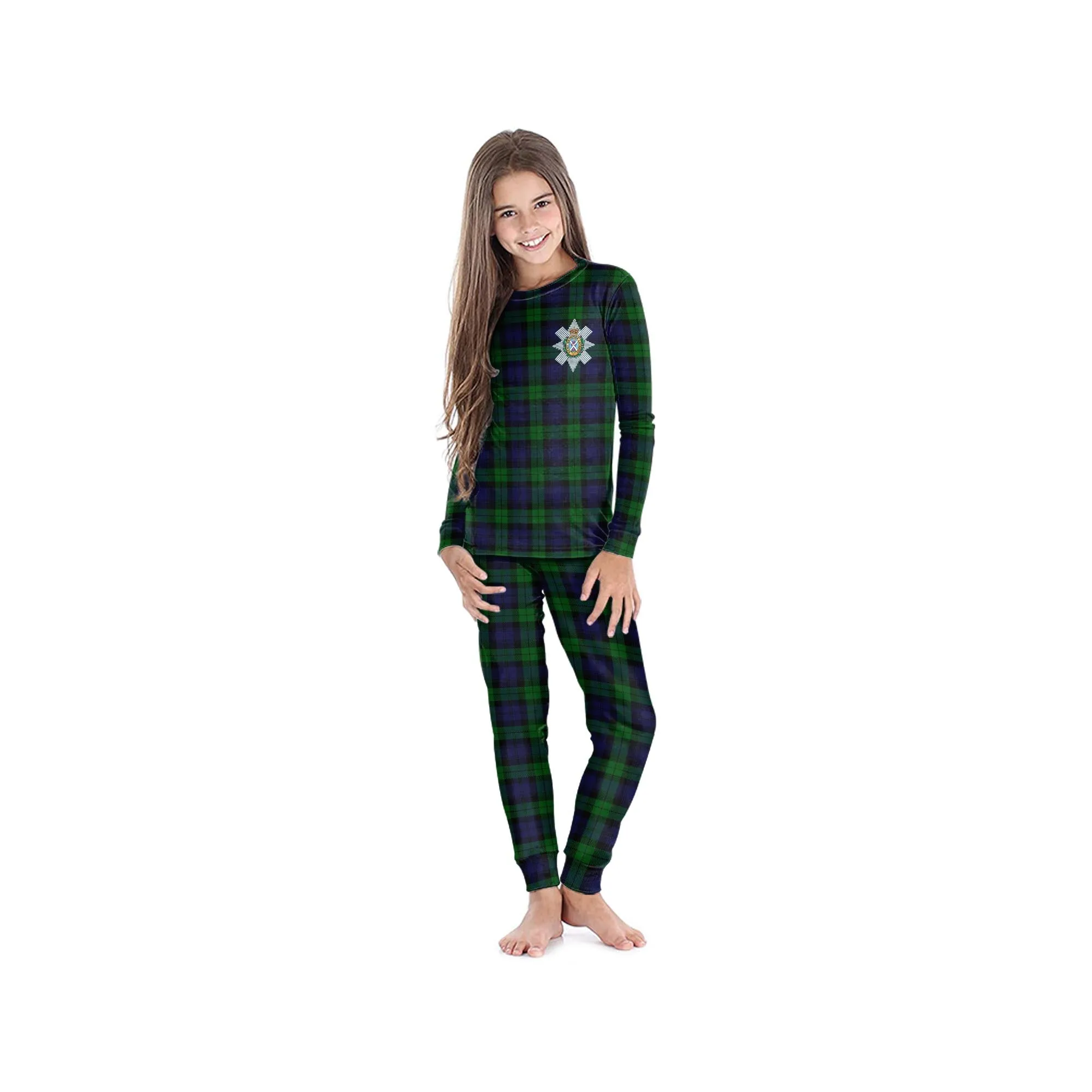 Black Watch Tartan Pajamas Family Set with Family Crest