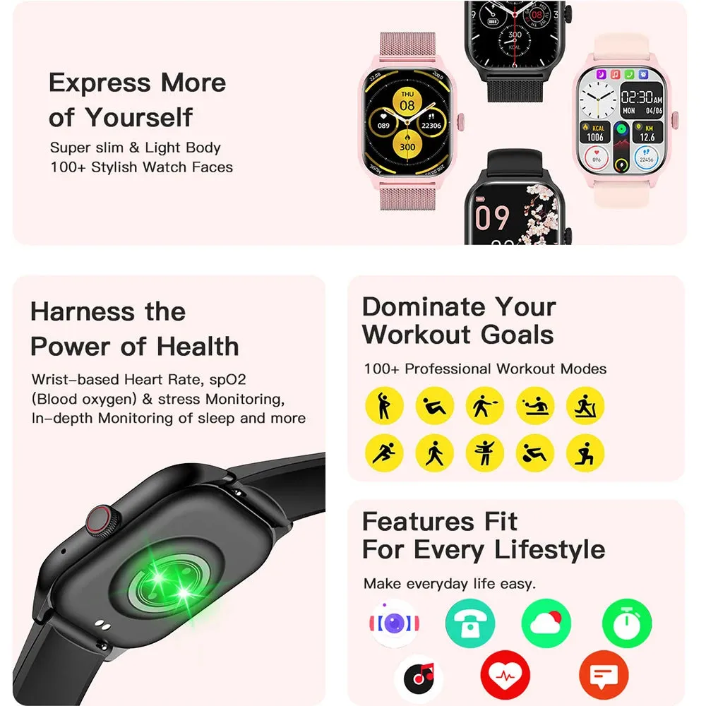 Bluetooth Call Smartwatch 2024 with Women's  Period Tracking - Waterproof Unisex Design Touch Dial Music Fitness Tracker Sports Watches   Android & IOS Compatible, Various Social Media Supporter - Perfect Gift for All