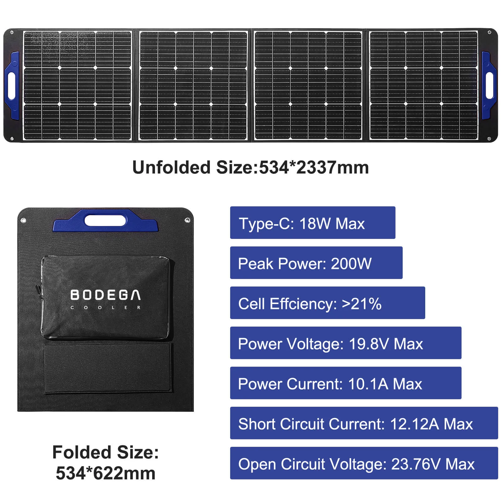 BODEGAcooler 200W Portable Solar Panel Eco-Friendly Source