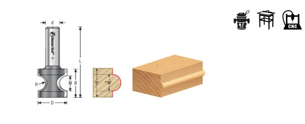 Bullnose Router Bit | 13⁄64 Radius x 7⁄8 Dia x 3⁄4 x 1⁄2"Shank | 51556 | 738685155561