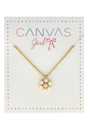 Canvas Style - Clementine Pearl Flower Children's Necklace in Ivory