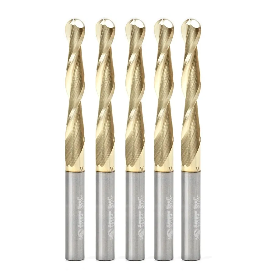 Carving Straight Ball Nose CNC Router Bit | 0.10° x 1⁄4 Dia x 1⁄8 Radius x 1 1⁄2 x 1⁄4 Shank x 3" Long | 46294-5 | 738685929452