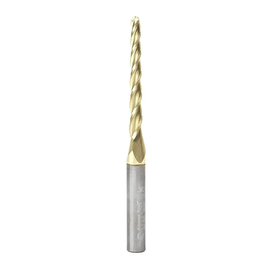 Carving Tapered Ball Nose CNC Router Bit | 1° x 1⁄8 Dia x 1⁄16 Radius x 1 1⁄2 x 1⁄4 Shank x 3" Long | 46284 | 738685462843