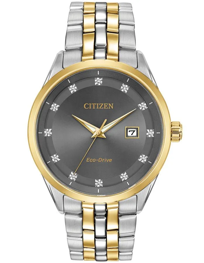 Citizen Eco-Drive Mens Corso - Stainless & Gold-Tone - Diamonds - Gray- Bracelet