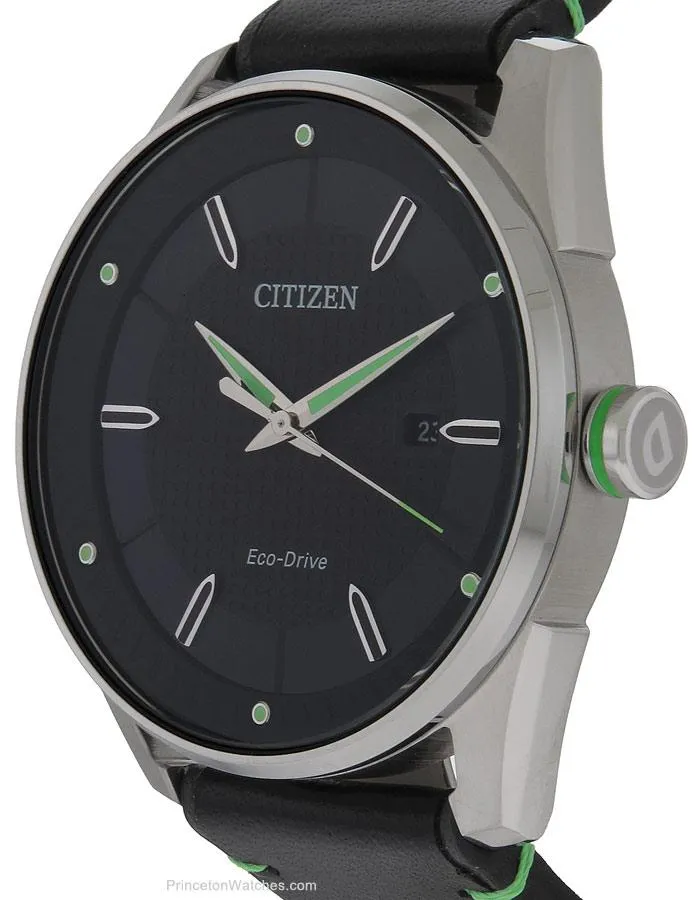 Citizen Eco-Drive Mens DRIVE CTO - Black Dial & Strap - Green Accents - Date