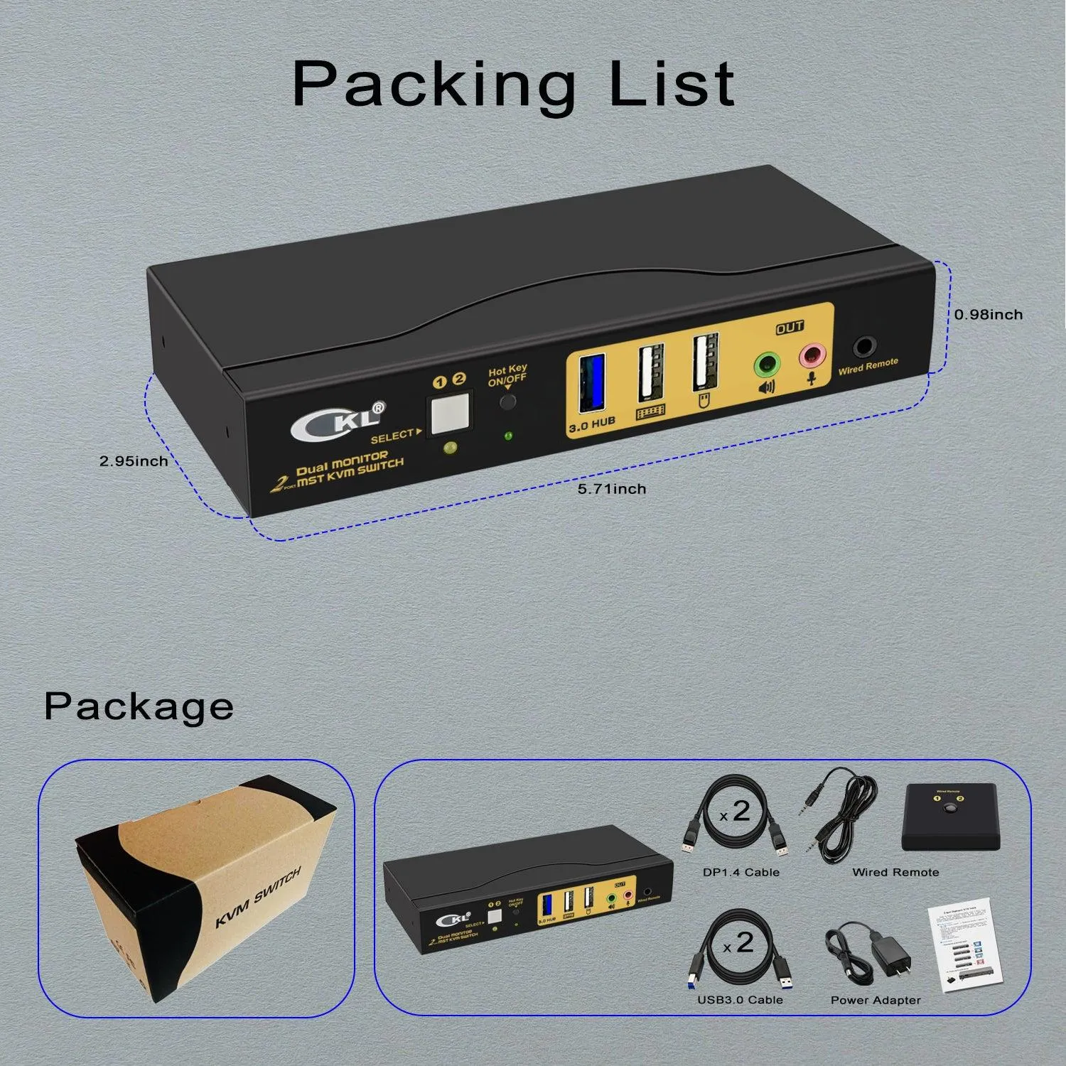 CKL 2 Port KVM Switch Dual Monitor DisplayPort 4K 60Hz for 2 Computers 2 Monitors, 1 DP Input to 2 DP Outputs for Each PC via DP 1.4 MST (622DP-MST)