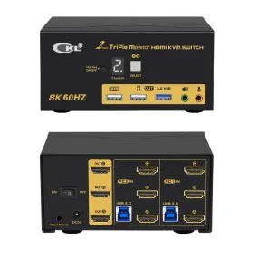 CKL 2 Port USB 3.0 KVM Switch Triple Monitor HDMI 2.1 8K 60Hz 4K 120Hz 144Hz with EDID for 2 Computers 3 Monitors CKL-923HUA-5