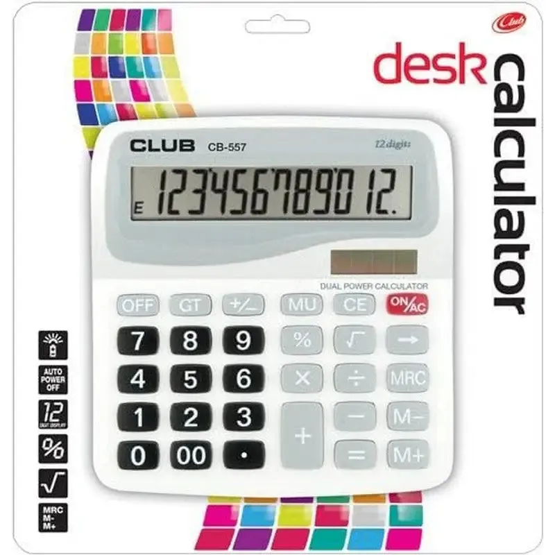 Club Large Student Solar Powered Desk Calculator - Black / White - 1 Colour Sent at Random