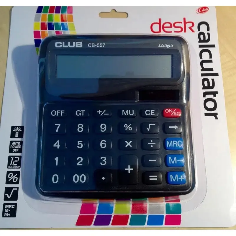 Club Large Student Solar Powered Desk Calculator - Black / White - 1 Colour Sent at Random