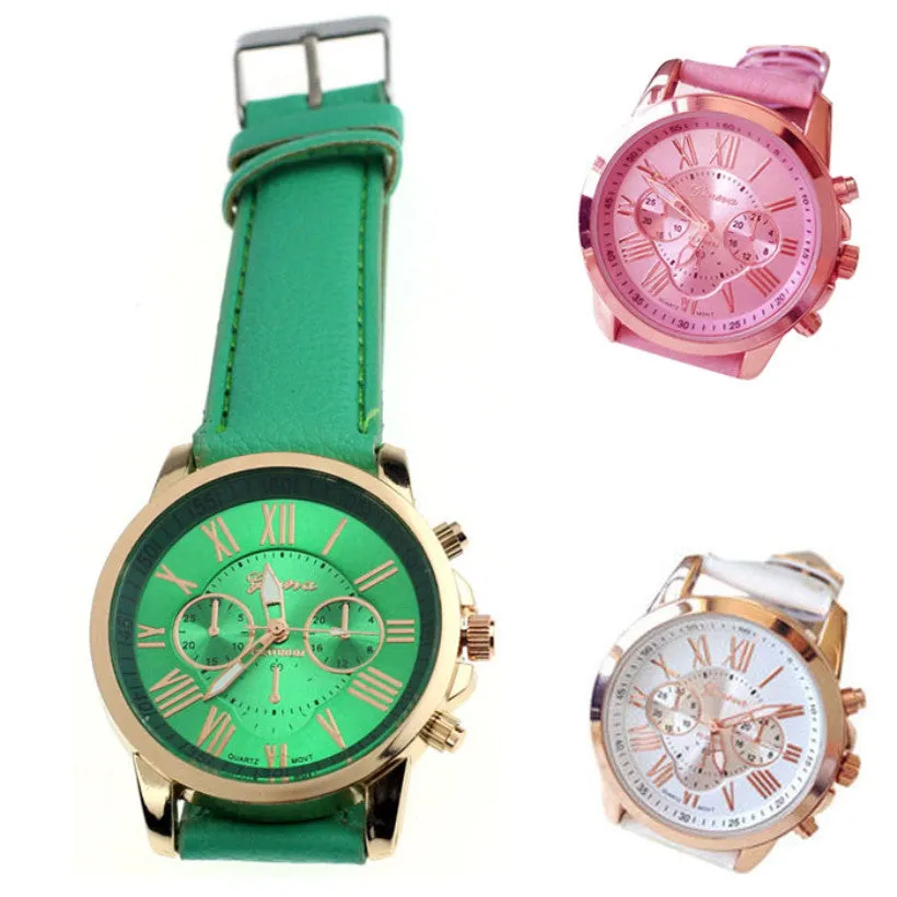 Creative Elegant New Watch Women Fashion Roman Numerals Faux Leather Analog Wrist Watches Quartz Watch relogio feminino