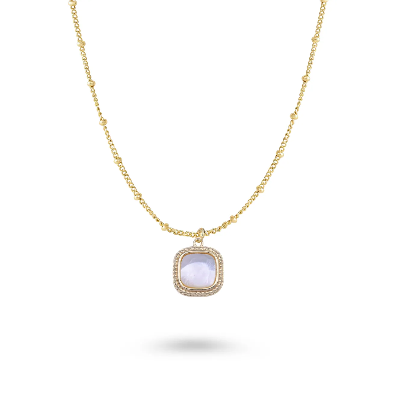 Dainty Mother Of Pearl Square Charm Gold Filled Necklace