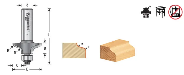 Door Edge - Front Face Edge Router Bit | 7⁄32 Radius x 1 1⁄4 Dia x 3⁄8 x 1⁄2" Shank | 49534 | 738685495346