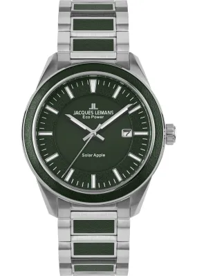 Eco Power Solar Stainless Steel Green Vegan Men's Bracelet Watch