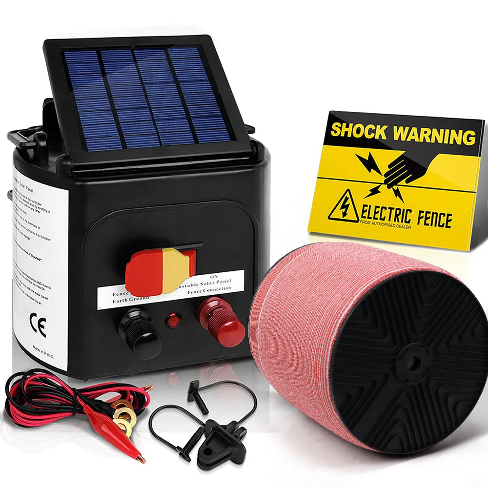 Efficient 5KM Solar Electric Fence Energiser with 2000M Polytape - Giantz