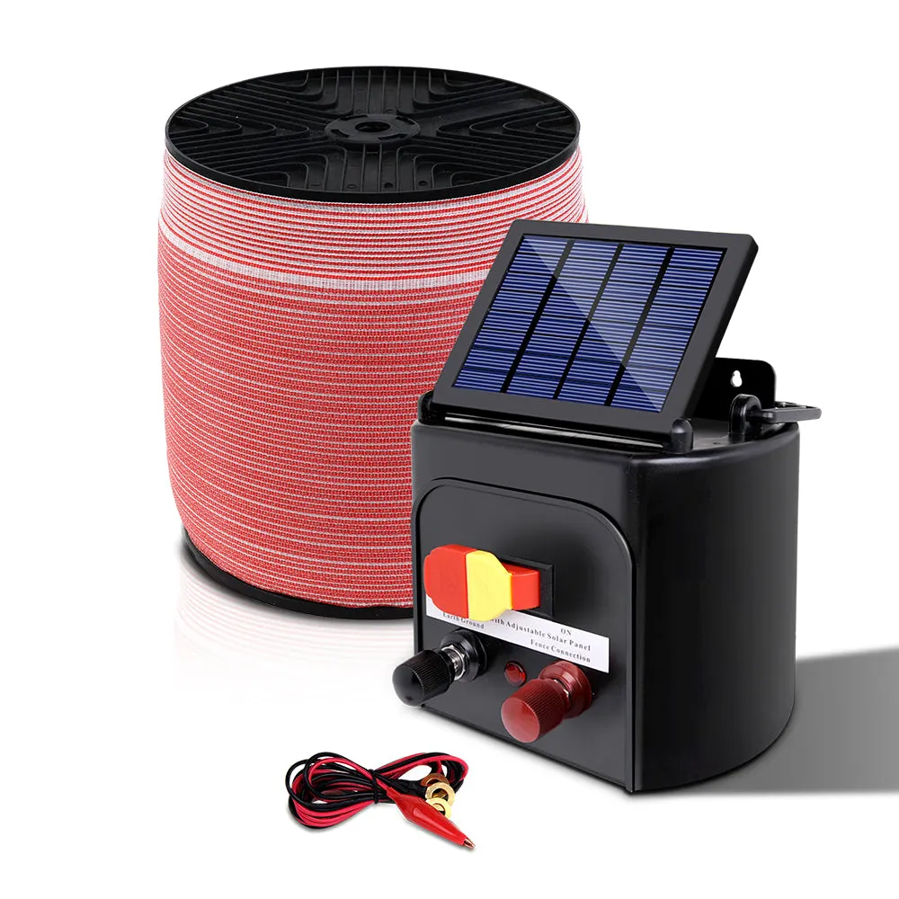 Efficient 5KM Solar Electric Fence Energiser with 2000M Polytape - Giantz