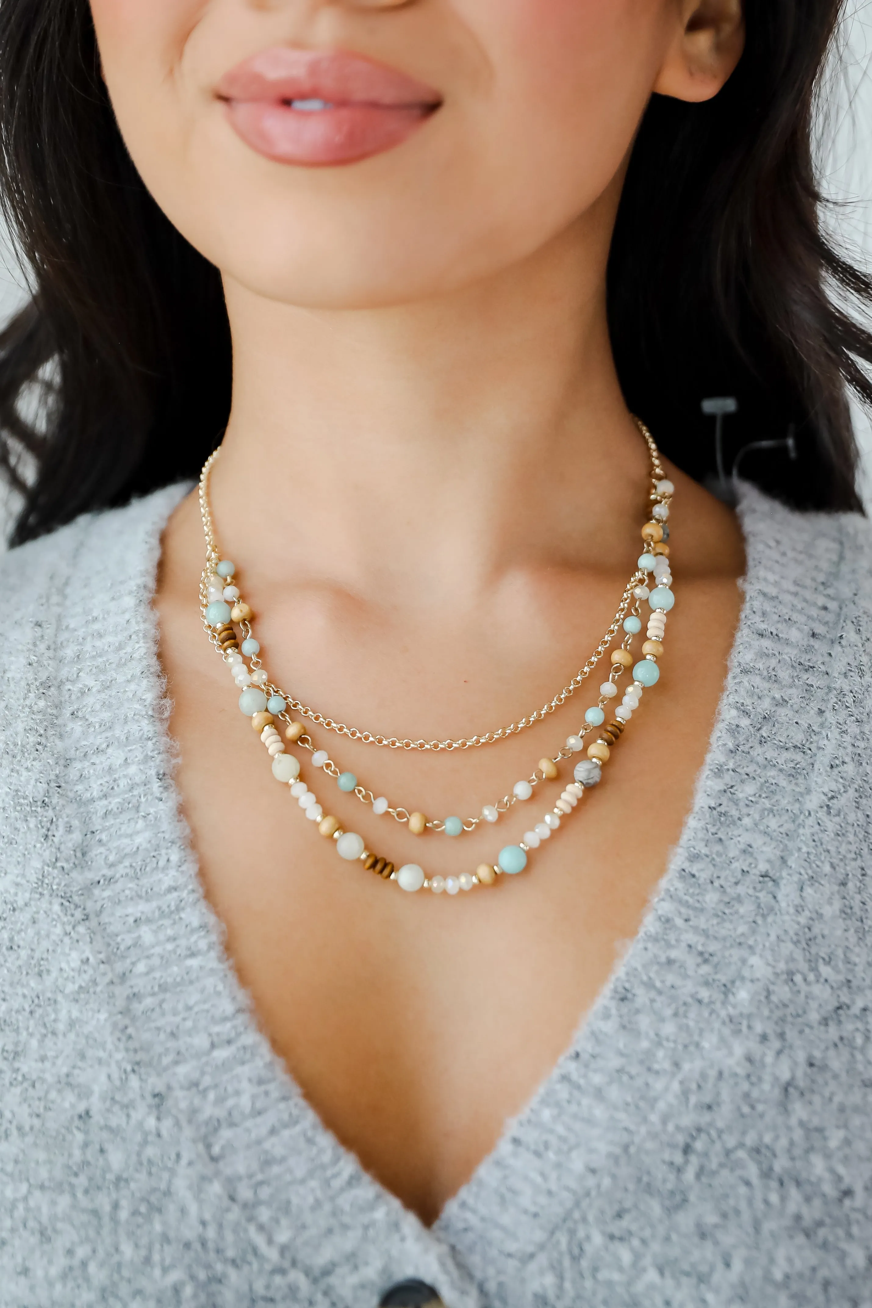 Eloise Mint Beaded Layered Necklace